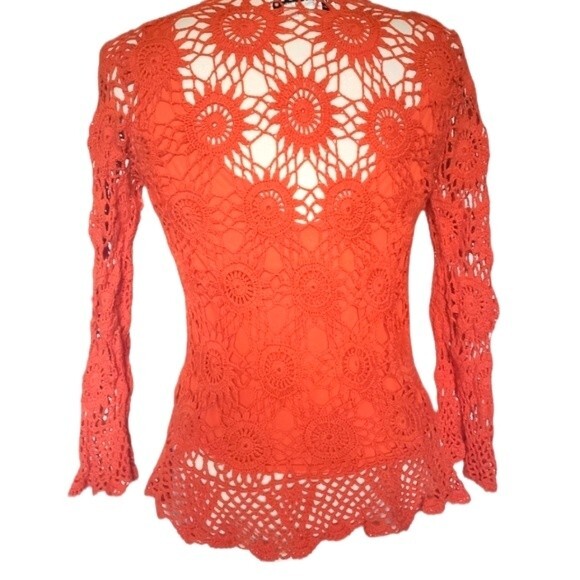 Joseph A Orange LS Crochet Top - S - Picture 10 of 14